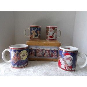 Betty Whiteaker JC Penney Christmas Holiday Santa Clause Mugs 1999 Set of 4  VTG